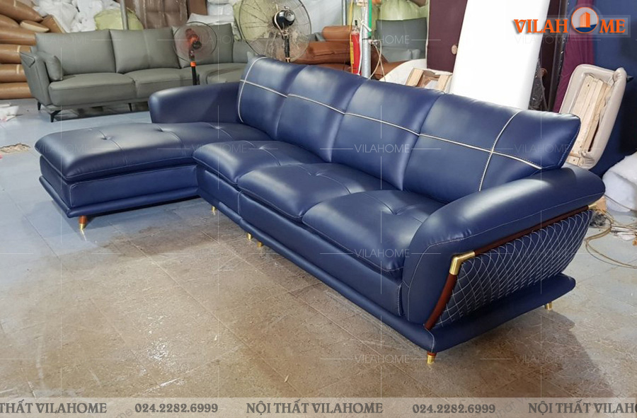 Mẫu sofa góc phòng khách màu xanh