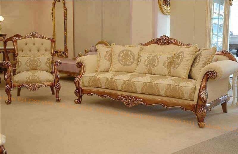 sofa tân cổ điển vilahome màu vàng nhạt dạng văng