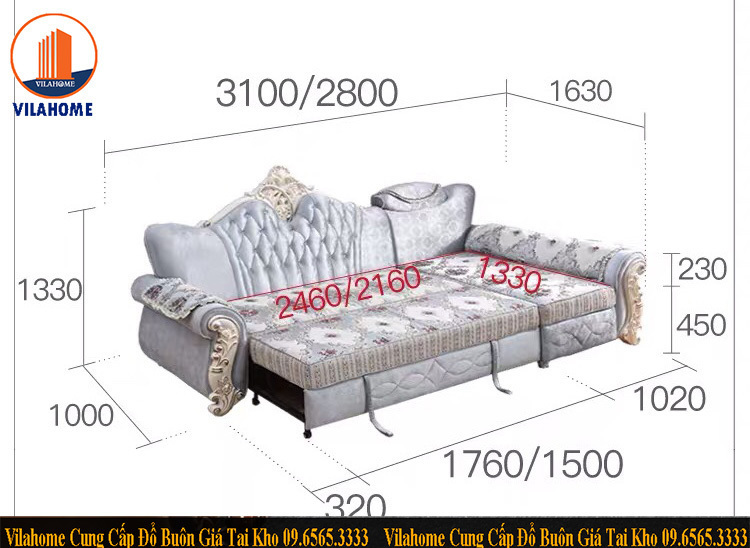 Cấu tạo sofa góc giường tân cổ điển