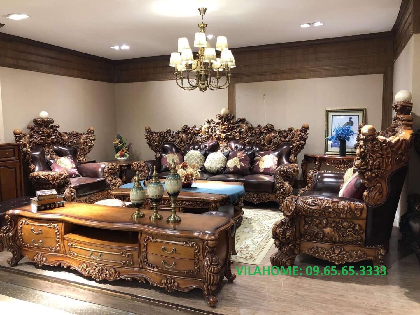 Sofa cổ điển bọc da Cova cao cấp sang trọng chất lượng ở Hà Nội