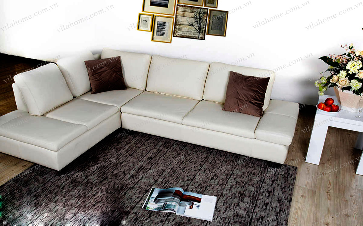 Biến không gian trở nên hoàn hảo nhờ sofa da góc phải với thảm trải sản