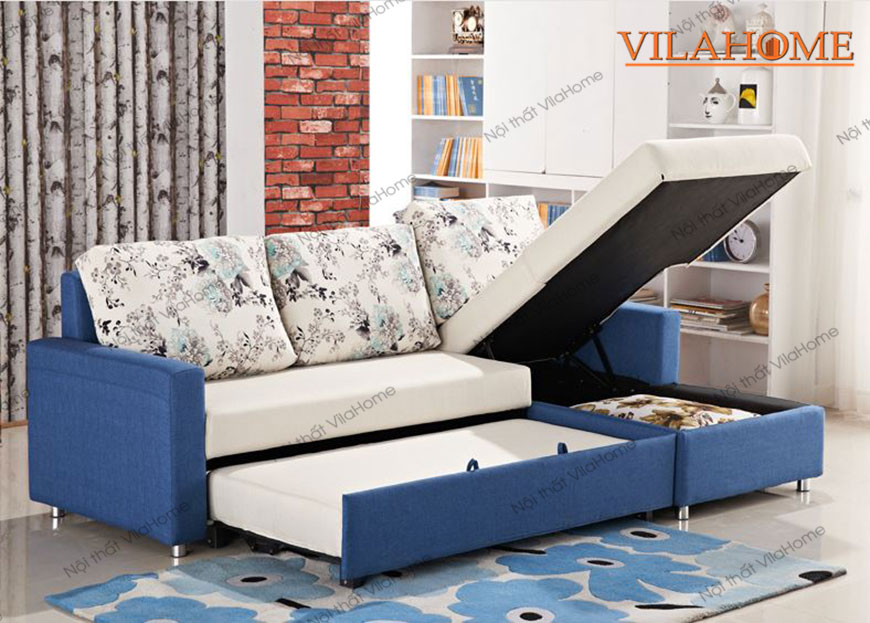 sofa giường bọc nỉ trắng xanh