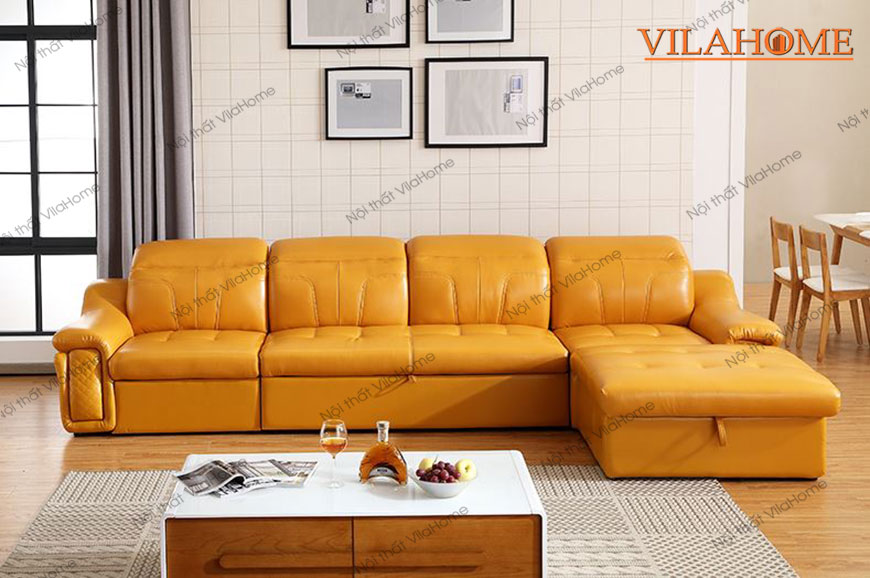 Ghế sofa kết hợp giường màu vàng tươi tắn cùng khoang chứa đồ tiện ích
