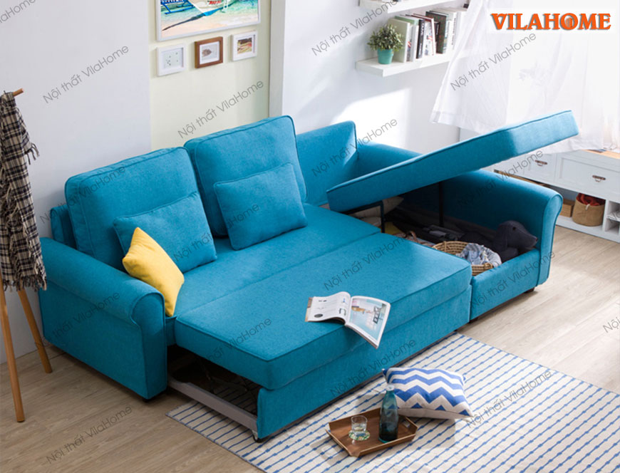 mẫu sofa giường bọc nỉ màu xanh