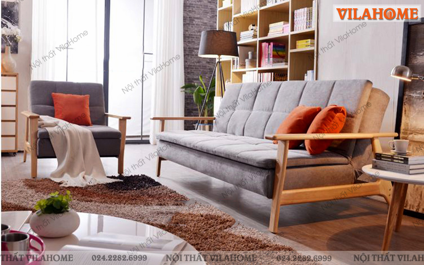 Sofa giường gỗ kiểu dáng đơn giản