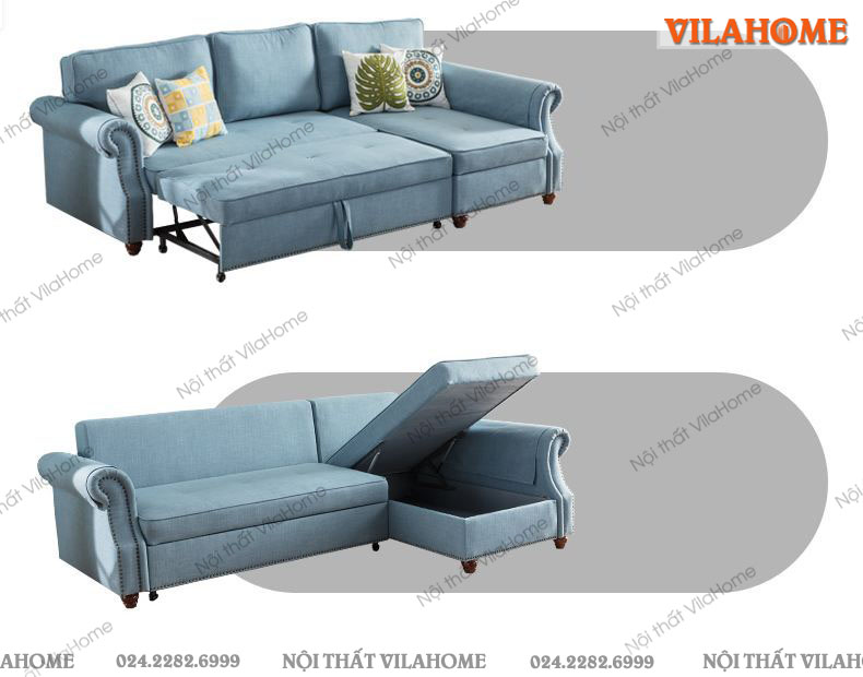Mẫu sofa giường đẹp, bọc vải màu xanh