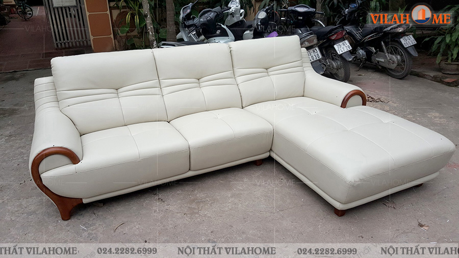 Bộ ghế sofa da thật - Bộ sofa góc da màu trắng