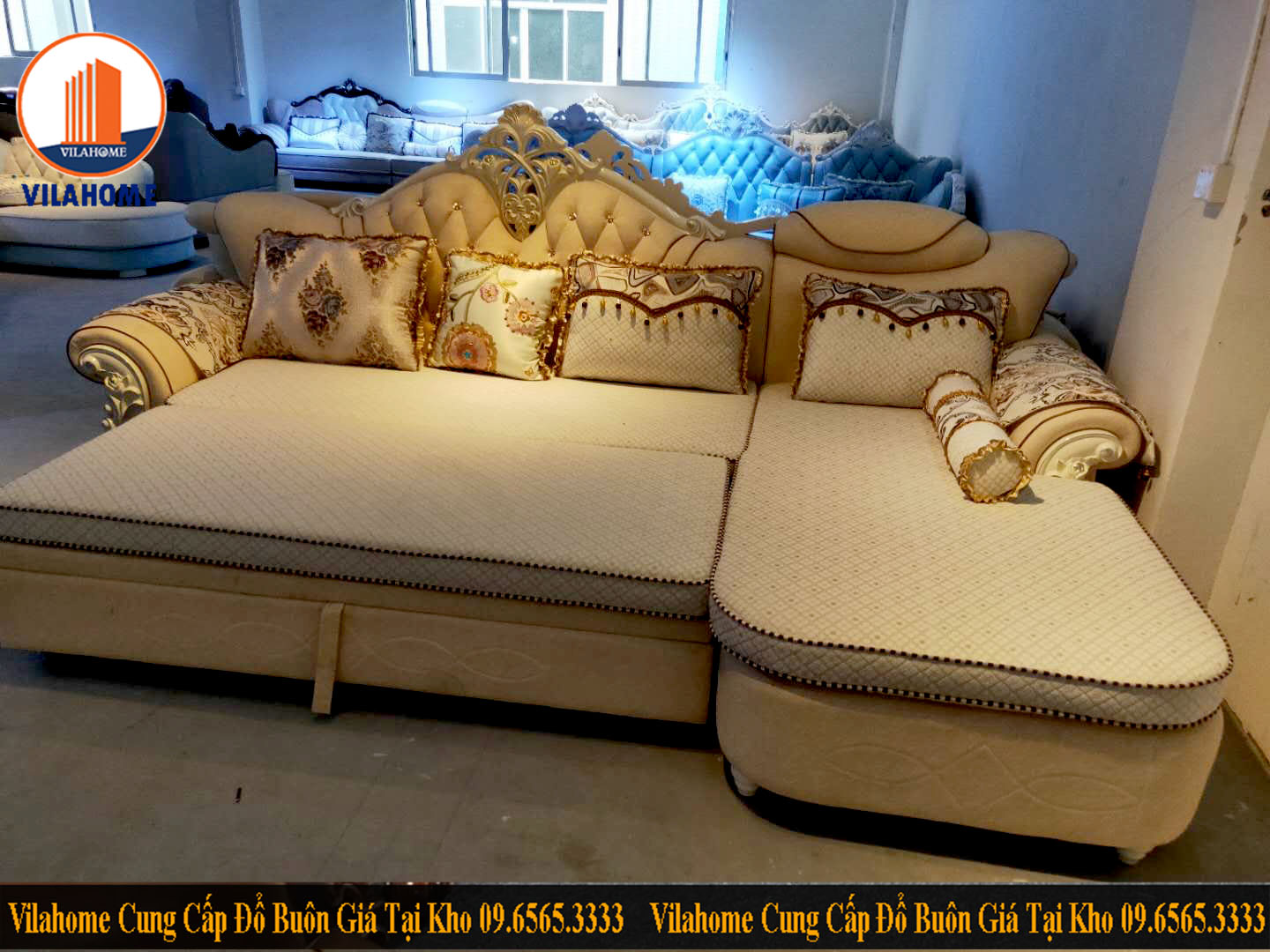Sofa giường gỗ tân cổ điển sang trọ, độc đáo