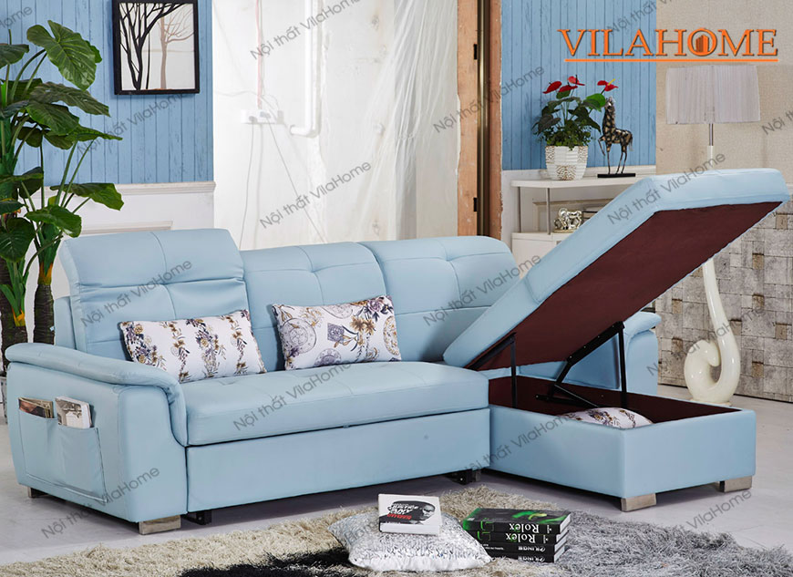 ghế giường sofa da màu xanh