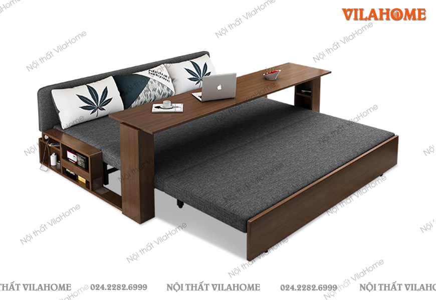 Sofa giường gỗ hai tay kết hợp bàn