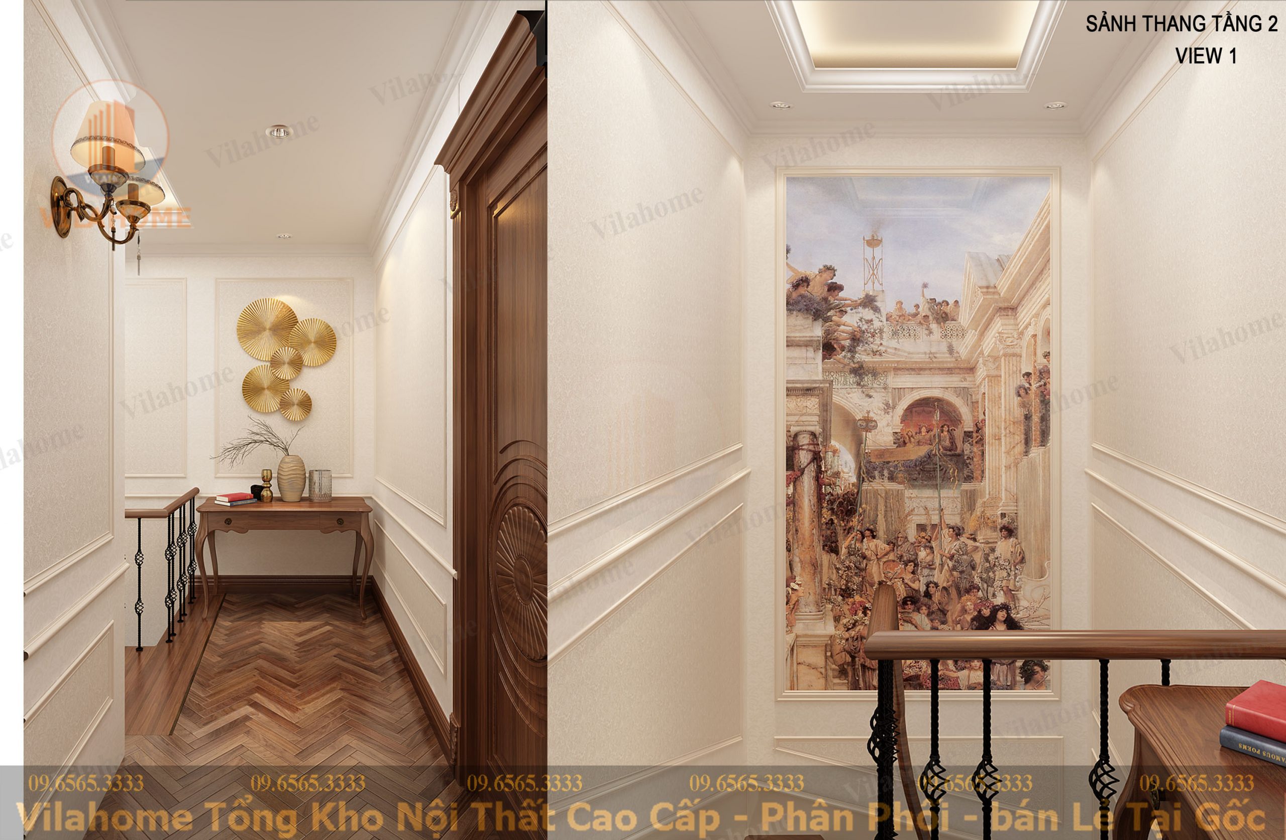 Trang trí hành lang tân cổ điển, sảnh thang tân cổ điển với tranh treo tường đẹp, giá tốt