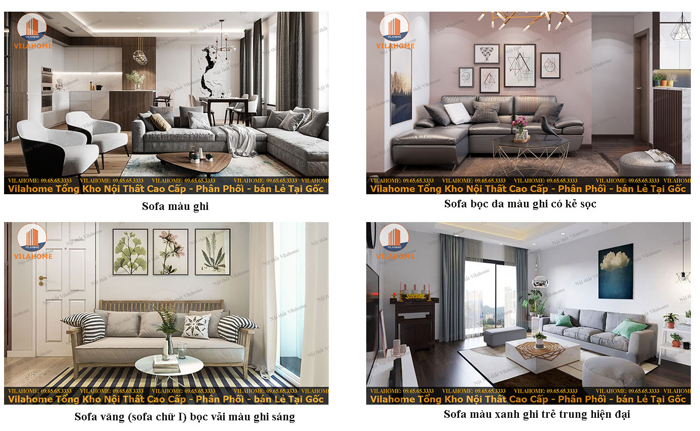 Sofa màu ghi trong các thiết kế phòng khách làm nổi bật không gian phòng khách hiện đại