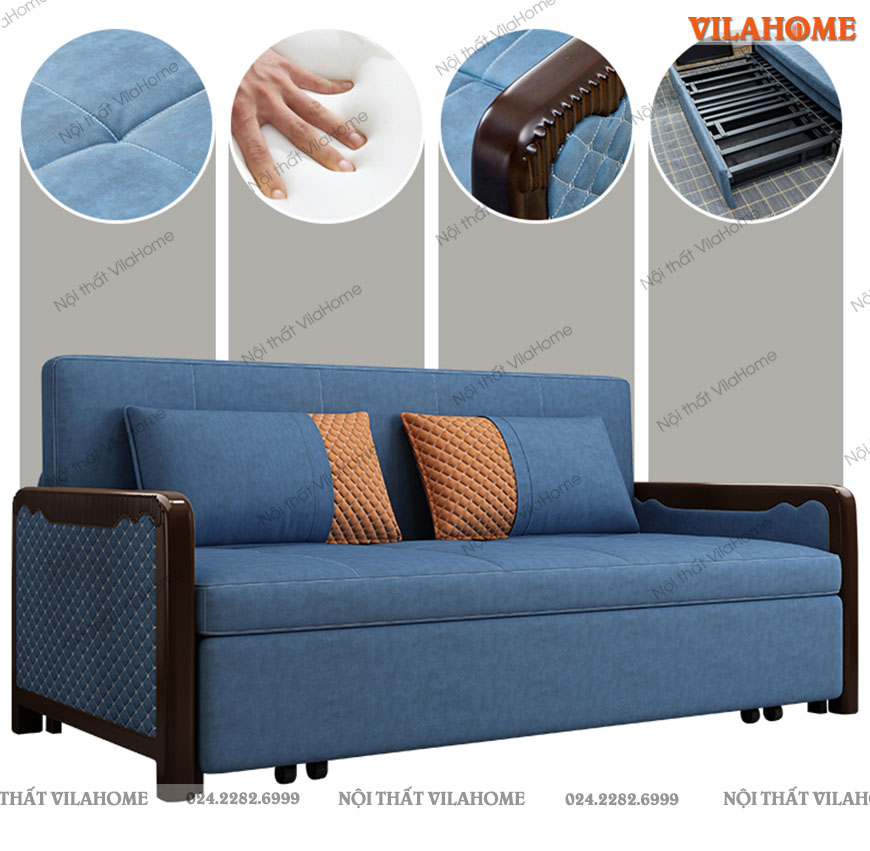 Sofa giường hiện đại màu xanh dương đa năng thông minh
