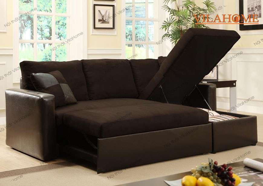 Sofa giường bọc vải nỉ màu đen sang trọng 