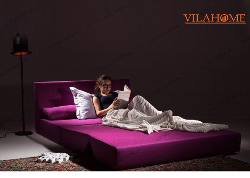 sofa giường gập mở màu tím cực kỳ ấn tượng