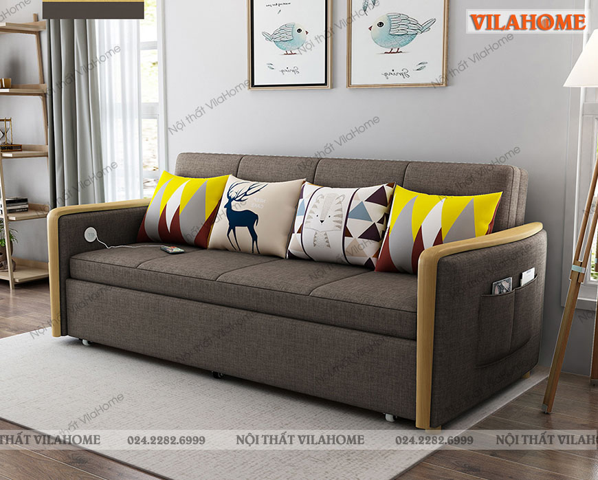 Sofa giường dạng văng (chữ I) màu ghi xám 