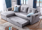 Sofa giường góc chữ L bọc vải nỉ màu xám