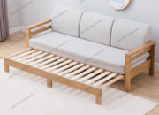 Sopha giường giá rẻ, giường gấp gỗ Sồi nhỏ gọn cho phòng khách màu trắng thanh lịch