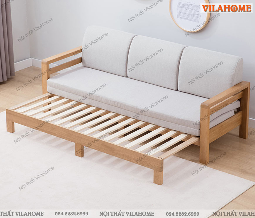 Sopha giường giá rẻ, giường gấp gỗ Sồi nhỏ gọn cho phòng khách màu trắng thanh lịch