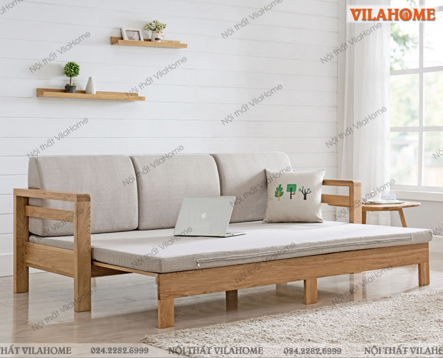 Sofa giường đi văng gỗ Sồi nhỏ gọn cho phòng khách màu trắng thanh lịch