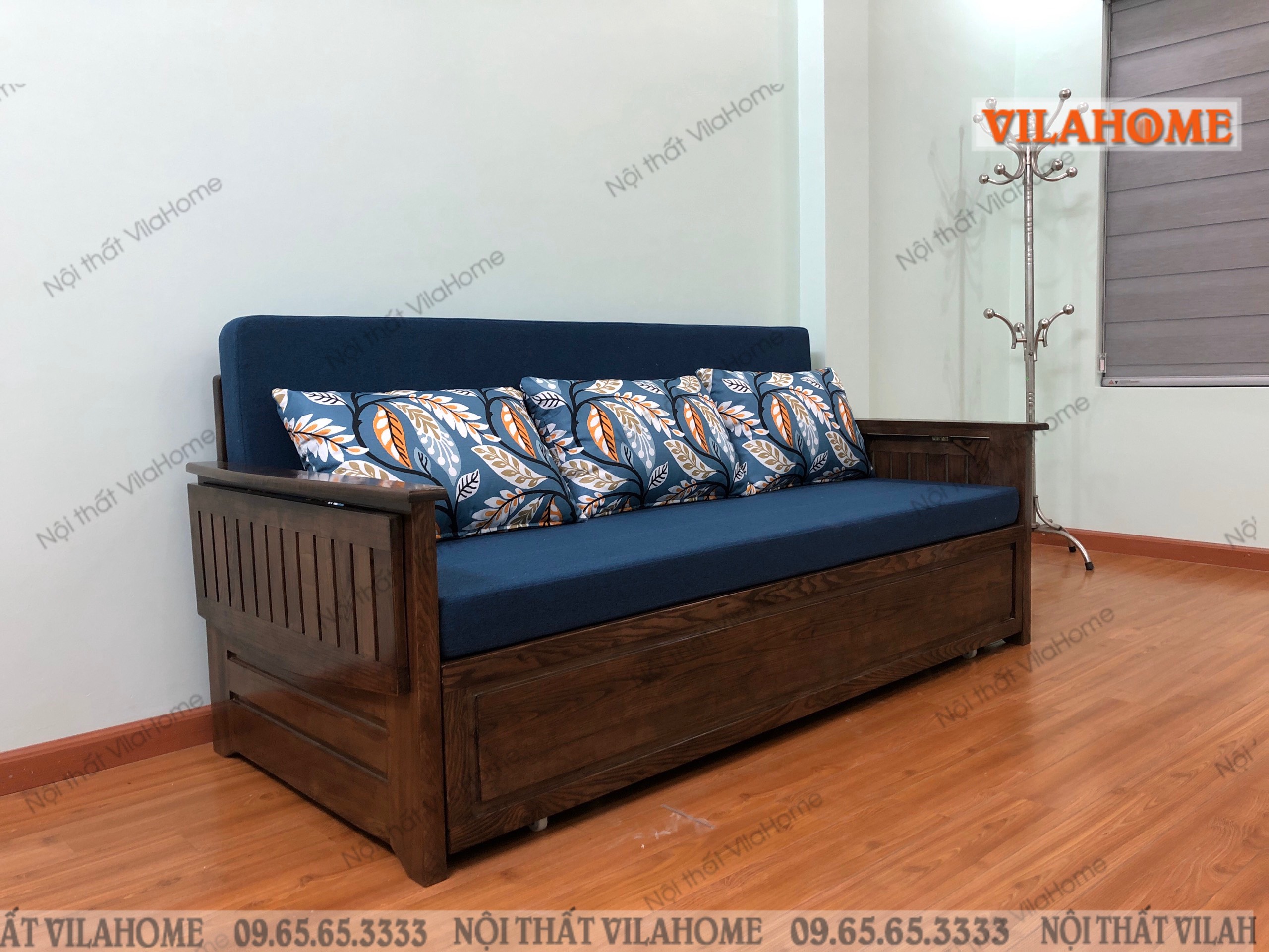 ghế giường sofa dáng văng khung gỗ 
