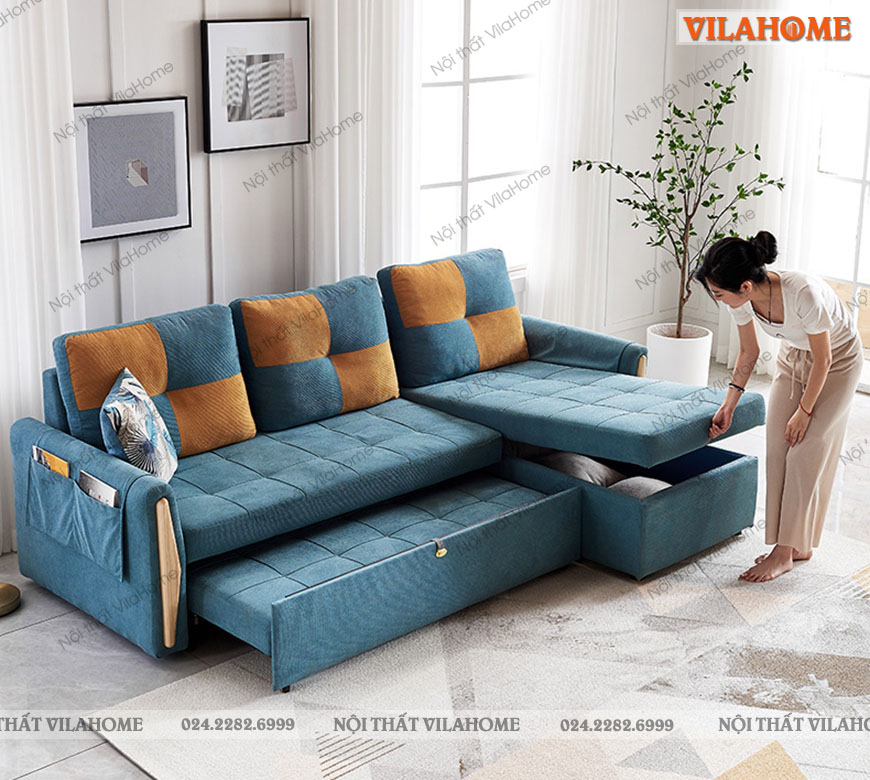 Sofa kết hợp giường ngủ 5038 hàng nhập khẩu ở trạng thái giường ngủ