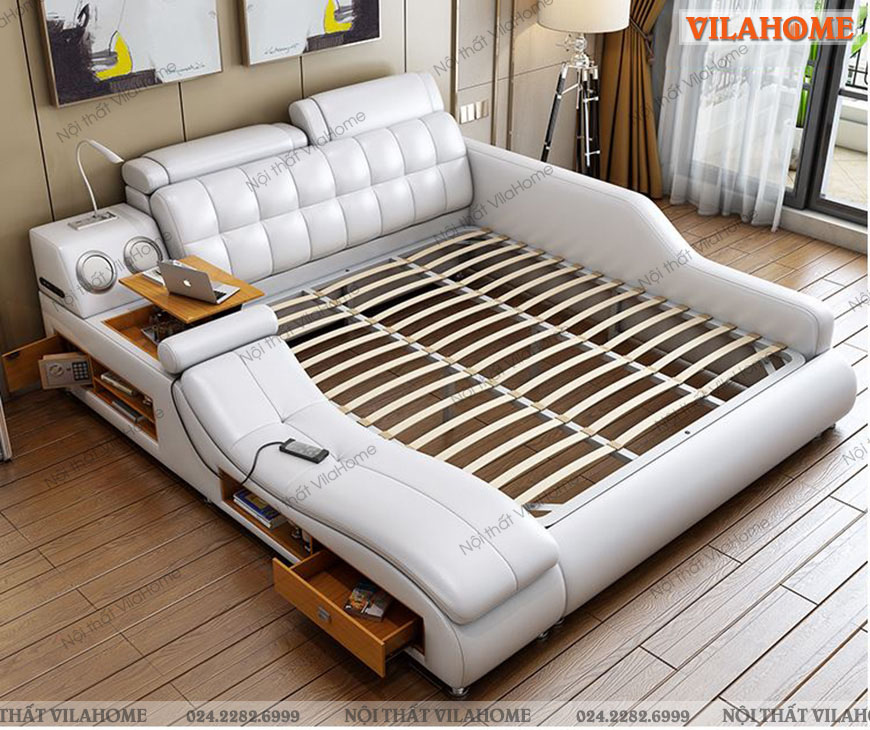 Khung giường mát-xa đa năng GM18 được gia công chắc chắn, kết hợp với hệ thống ghế massage cạnh bên