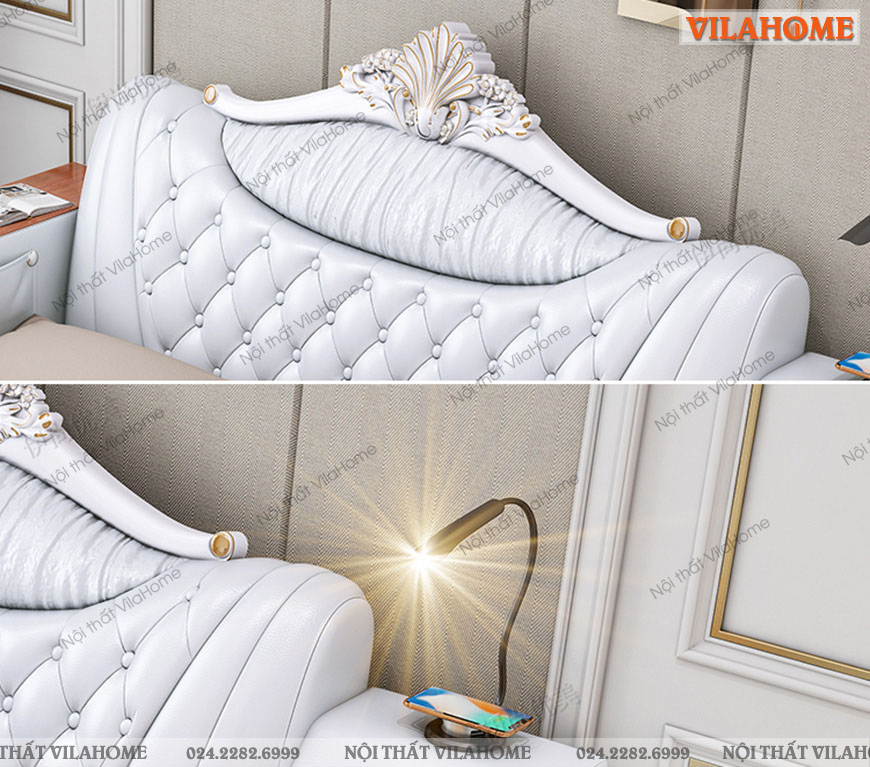Giường ngủ Tatami GM15 với phần đầu giường bọc da mềm mại 