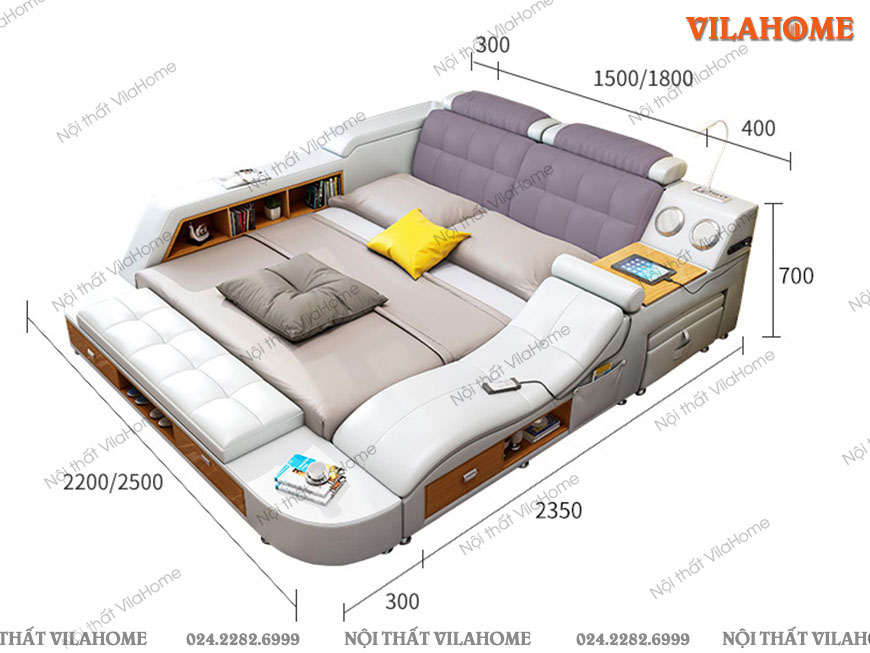 Kích thước mẫu giường ngủ massage GM12 tại Vilahome