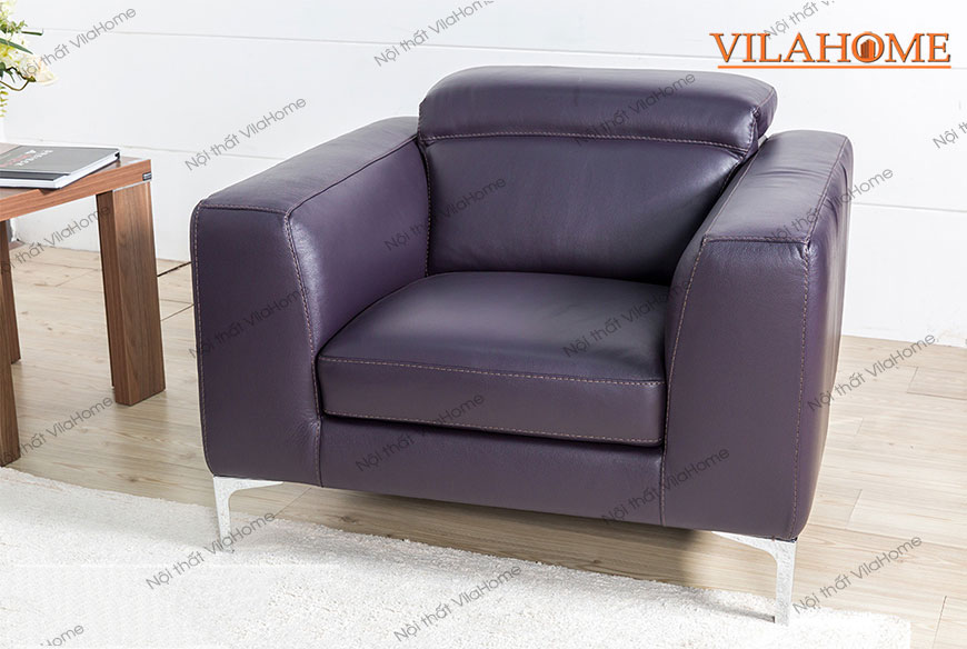 Sofa văng da đẹp bộ 2 đôi 1 đơn màu tím sẫm hiện đại