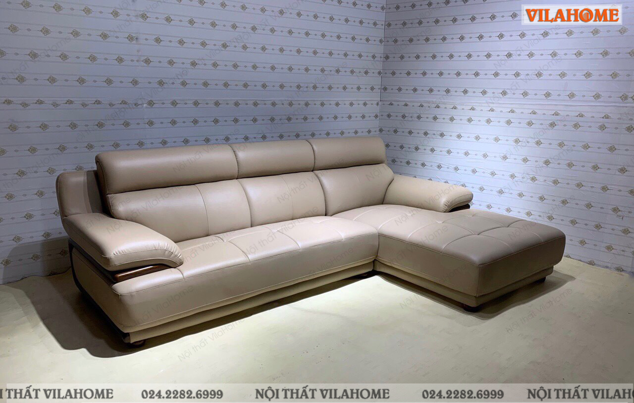 Sofa da màu be phòng khách cho khách hàng sofa Cầu Giấy
