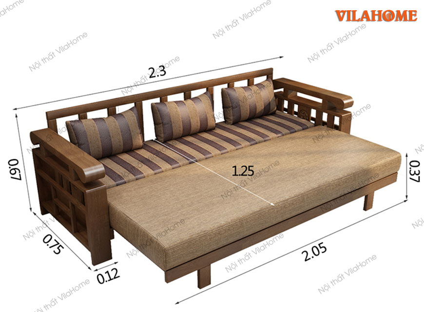 sofa giường làm từ gỗ tự nhiên tiện lợi
