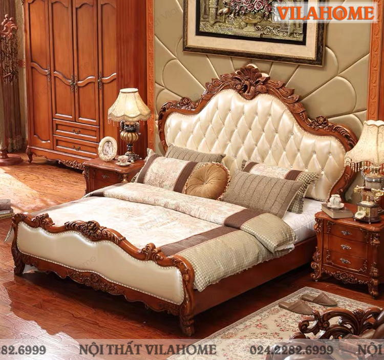 giường tân cổ điển gỗ công nghiệp