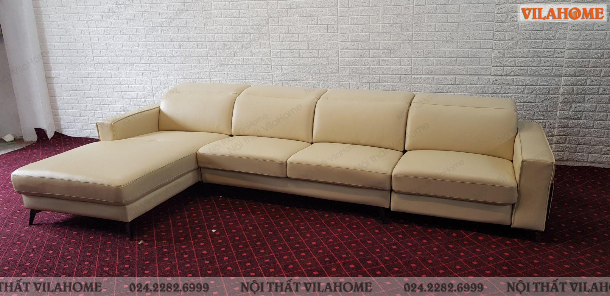 Sofa long biên màu kem