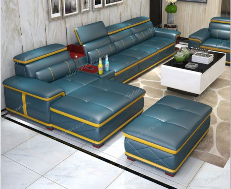 Màu xanh ngọc trên sofa 2114 VilaHome tạo nên một sự đẳng cấp khác thường cho căn phòng khách nhà bạn.
