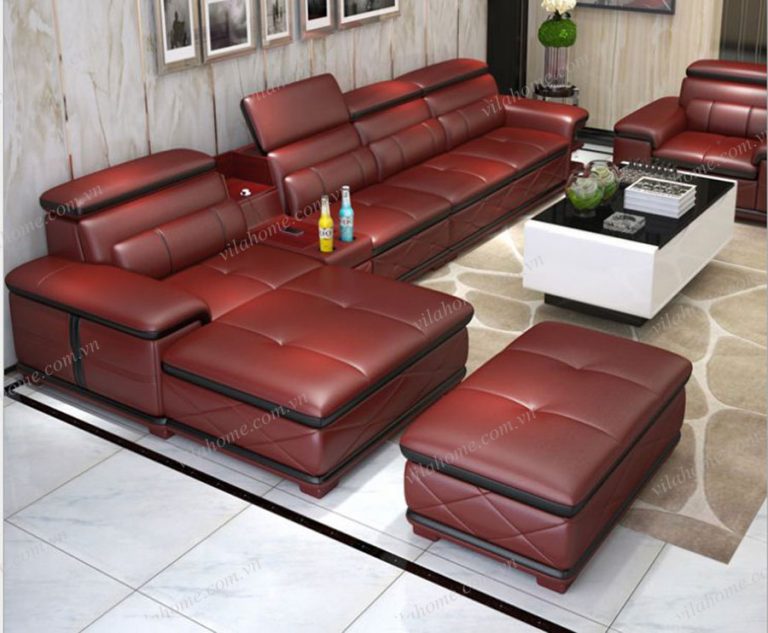 Sofa đỏ da nhập khẩu phòng khách 2114 VilaHome, đẳng cấp cho phòng khách nhà bạn.
