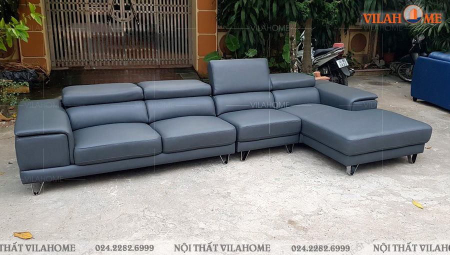 Sofa góc da màu xanh 256 