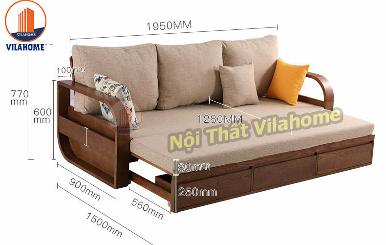 kích cỡ sofa giường gỗ thông minh Hà Nội