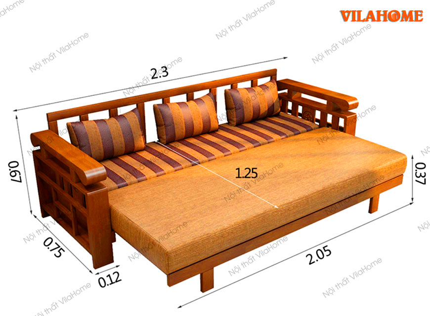 Kích thước sofa giường gỗ sồi