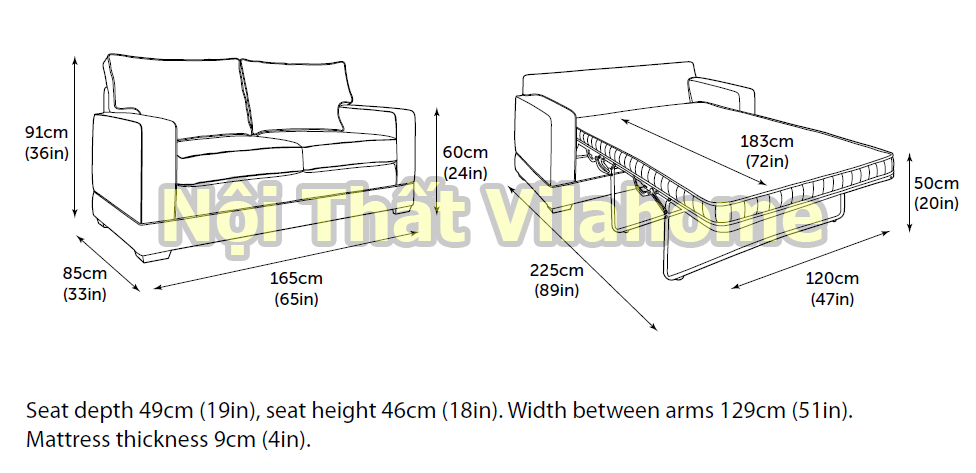 Kích thước sofa giường theo phong thủy tây âu