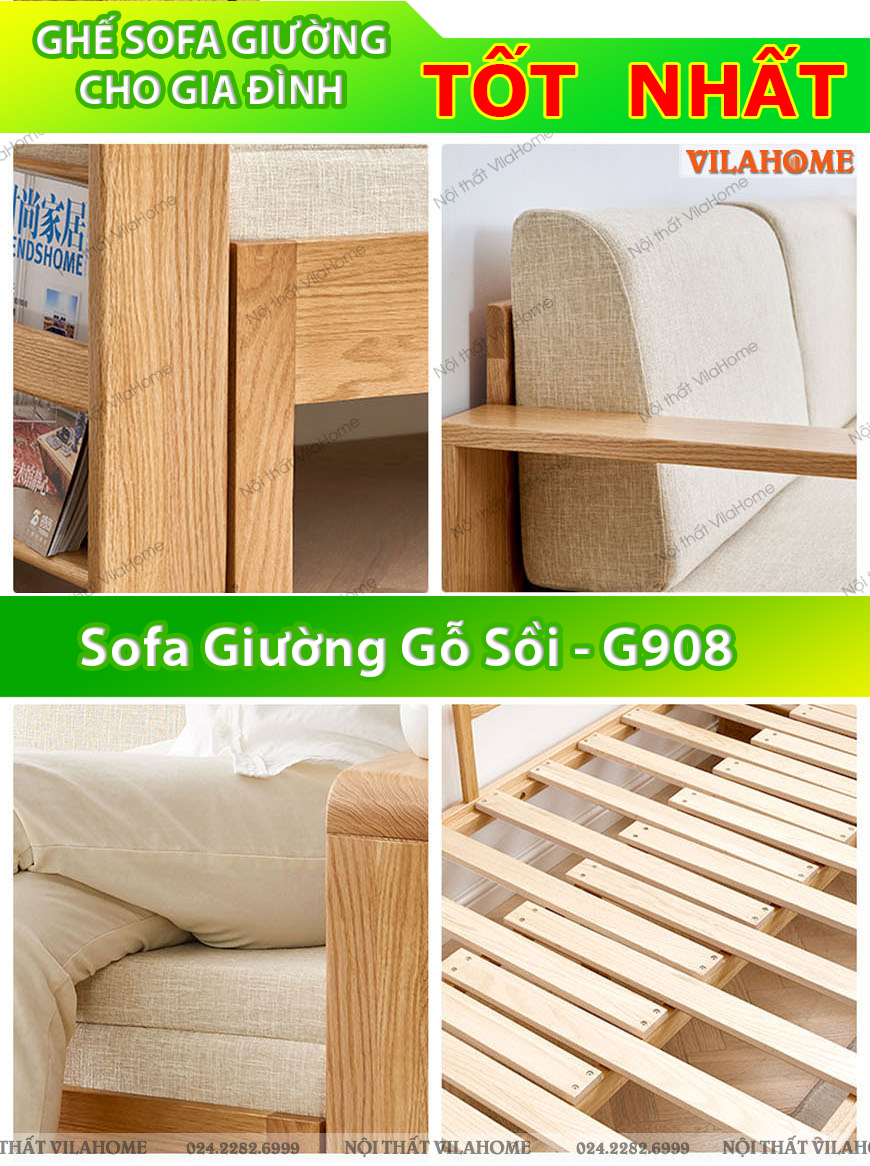 sofa giường gỗ thiết kế đơn giản dễ dàng vệ sinh