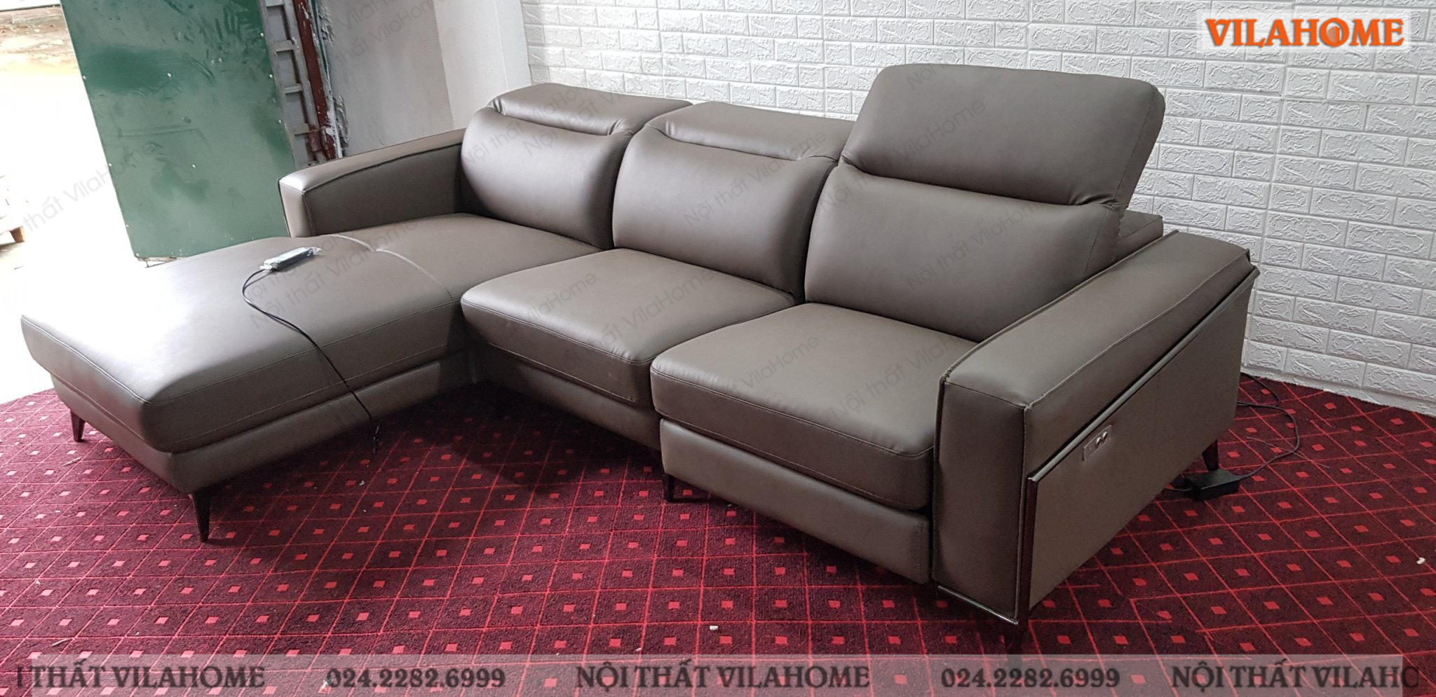 Sofa góc da tiện nghi đa năng VilaHome cho khách hàng ở Từ Sơn, Bắc Ninh.