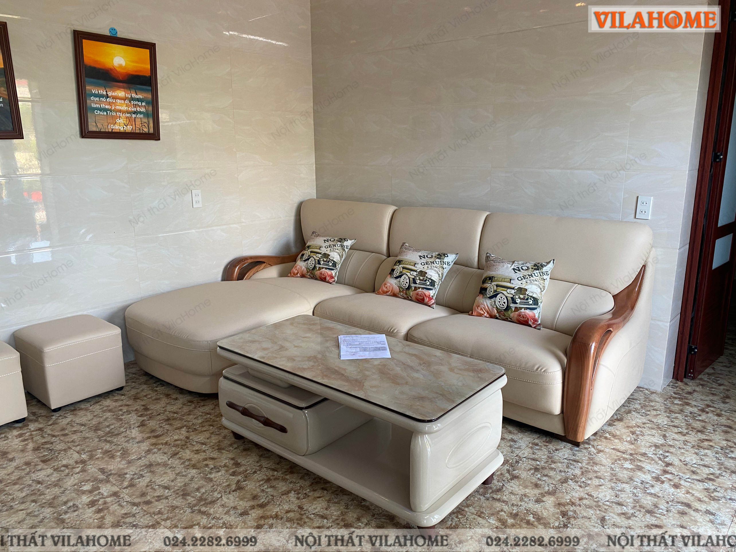 Mẫu sofa màu trắng từ xưởng sofa Bắc Ninh VilaHome.
