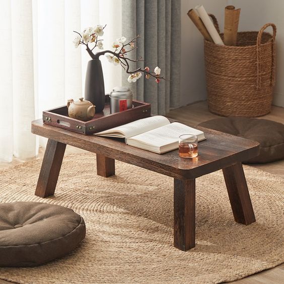 bàn trà gỗ tự nhiên phong cách Nhật mộc mạc