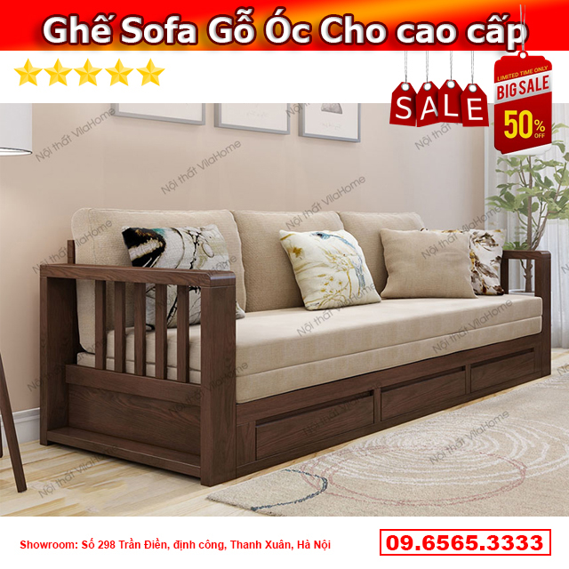 Ghế sofa giường gỗ óc chó cao cấp