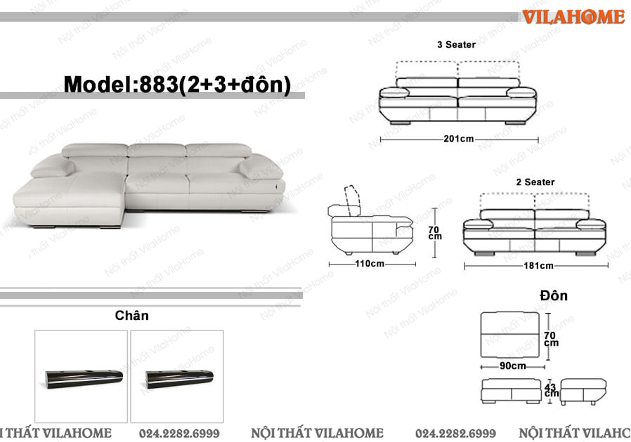 kích thước sofa Hòa Bình