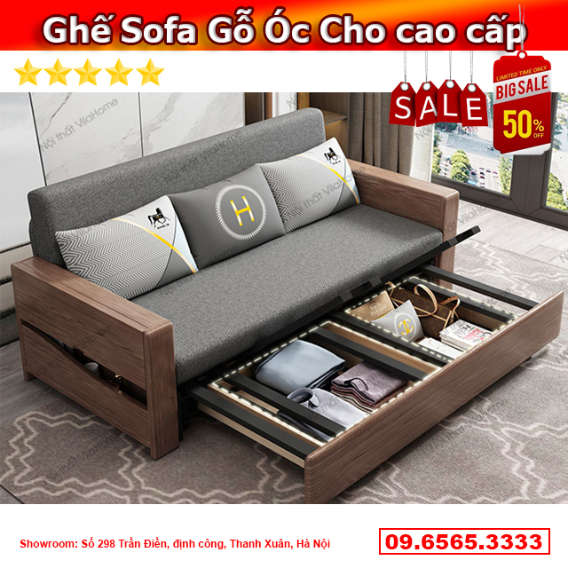 Sofa làm giường có ngăn kéo tiện lợi làm từ gỗ