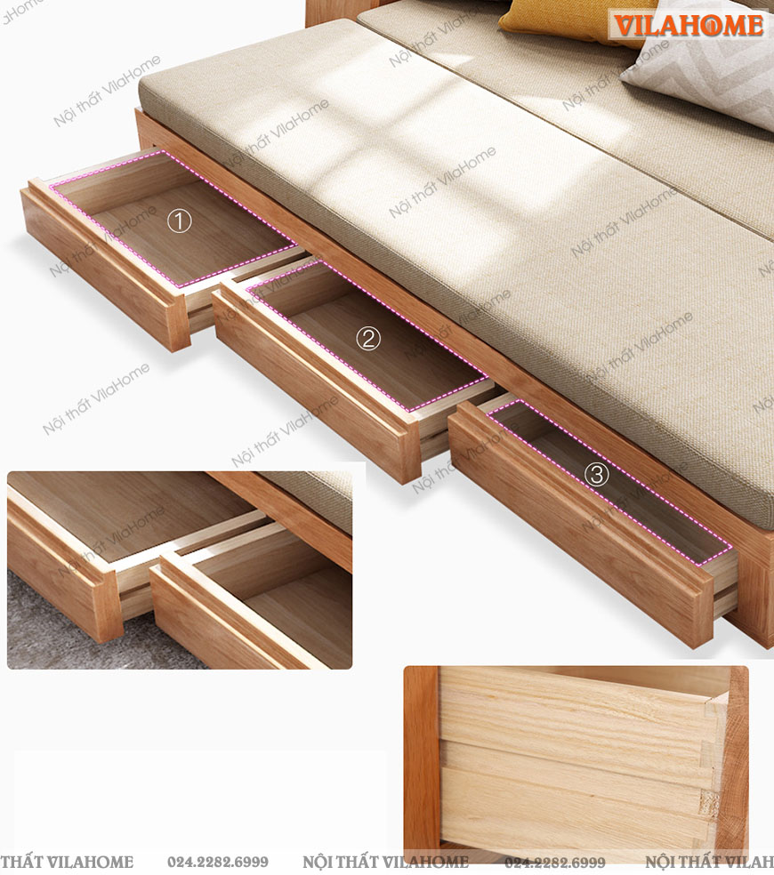Sofa giường có ngăn kéo làm từ gỗ