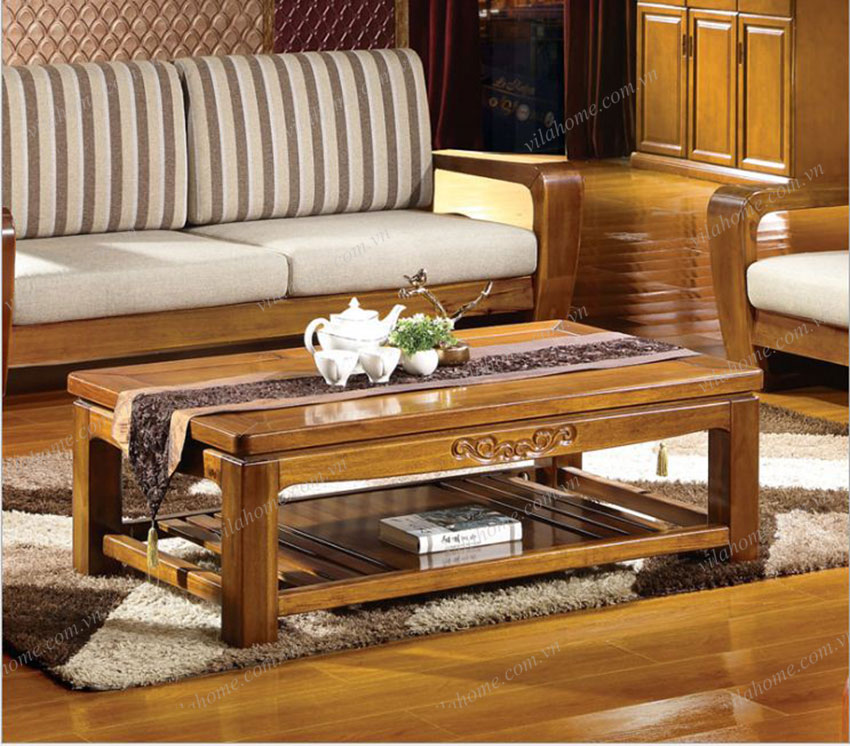 ghế sofa gỗ đơn giản kết hợp bàn trà