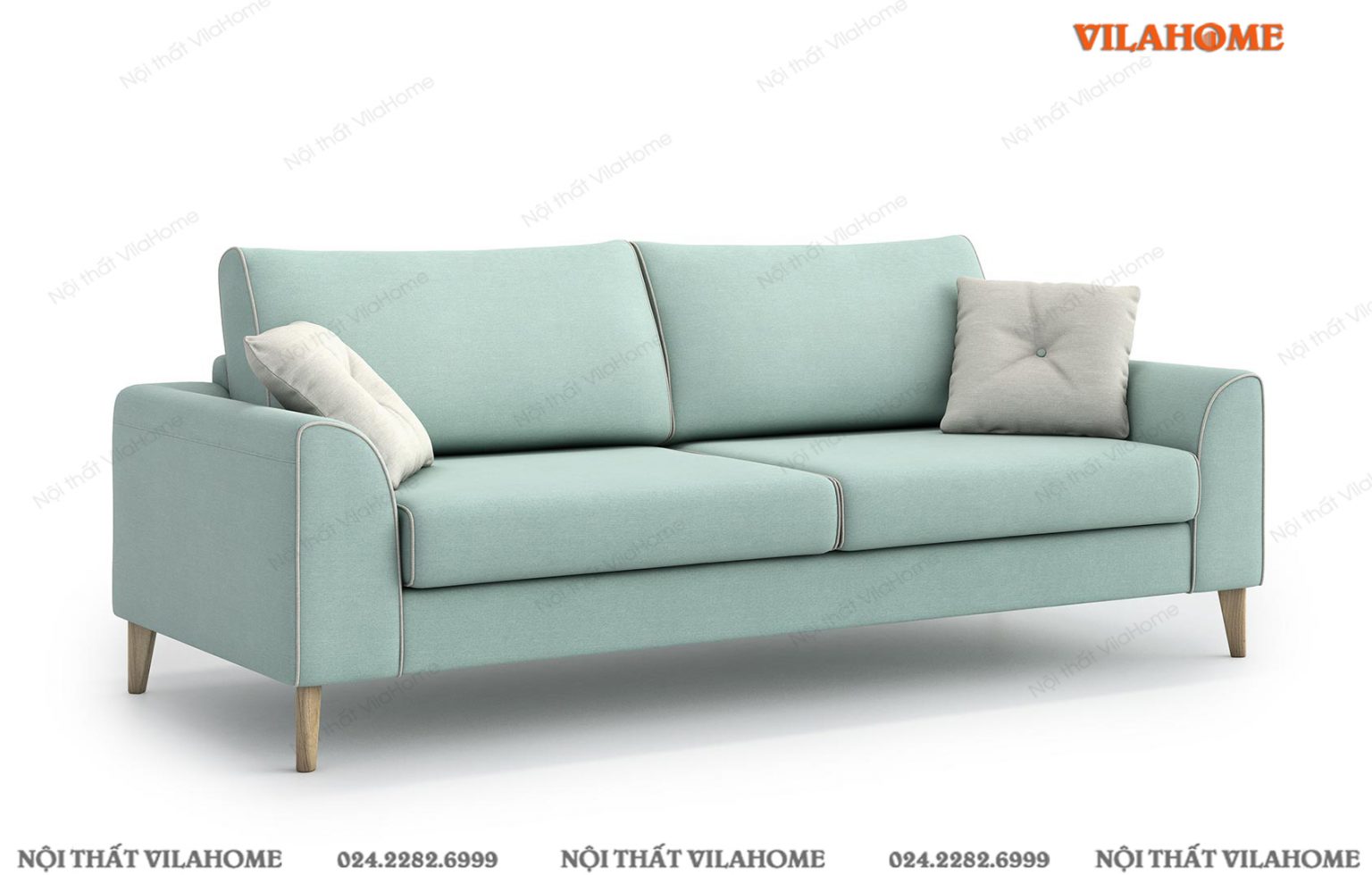 sofa 4 chỗ đẹp nỉ xanh